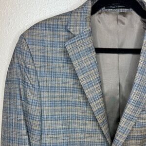 Ralph‎ Lauren Windowpane Wool Silk Linen Blue and Gray Jacket Blazer 40L